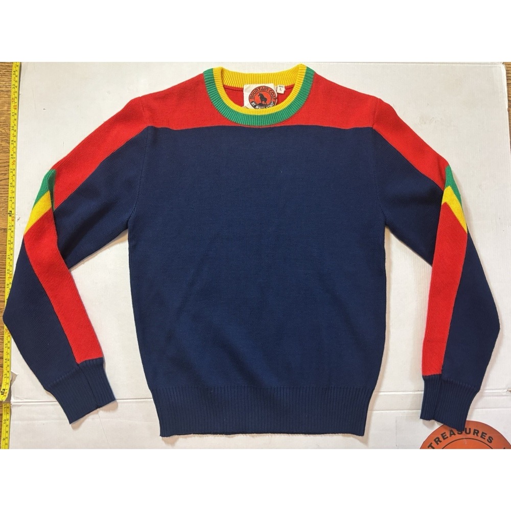 Vintage Mountain Goat Wool Blend Sweater  Large  Colorblock 80s Ski Rainbow